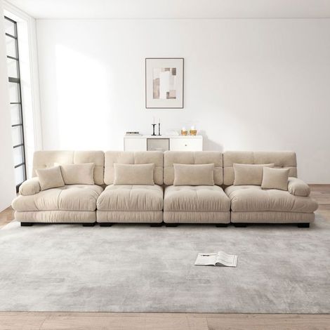 Canapé modulable 406x77x81 - Chenille de Luxe, Assise Profonde Cloud, Design Italien, Sofa d'Angle Convertible pour Salon - Beige (1/5)