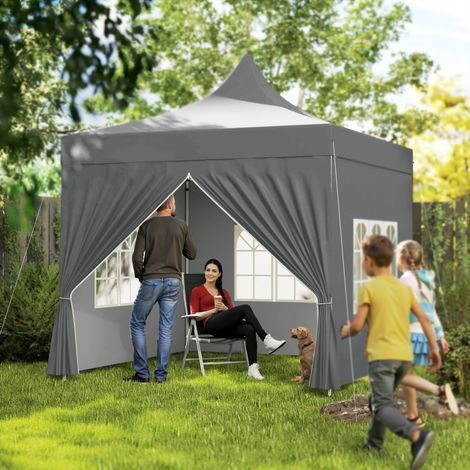 Extérieur Tonnelle de jardin tente pliante 3 x m 4 parois latérales amovibles fenêtres hauteur réglable sac de transport - gris (1/4)