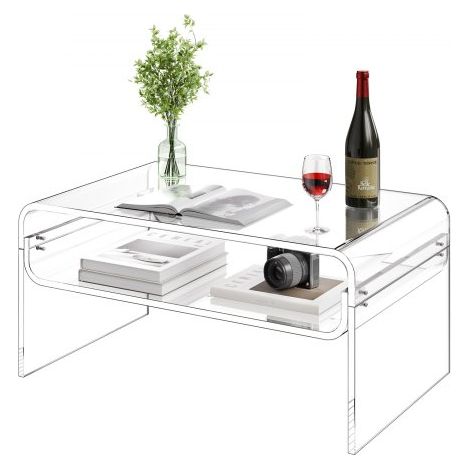 Couchtisch Beistelltisch 2-stufiger Sofatisch mit Ablagefläche, moderner rechteckiger Couchtisch aus Acryl, ideal für Esszimmer, Kücheninsel, Restaurant, Büro, 50 x 80 x 38 cm (transparent) (1/5)