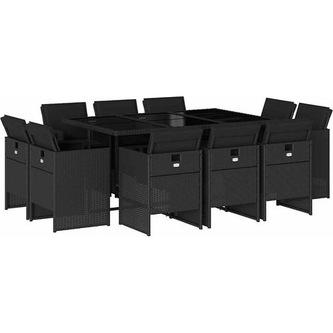 Maison Exclusive - Set de comedor jardín 11 pzas con cojines ratá (1/5)