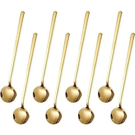Lot de 8 cuillères à expresso avec manche en acier inoxydable doré, 13 cm