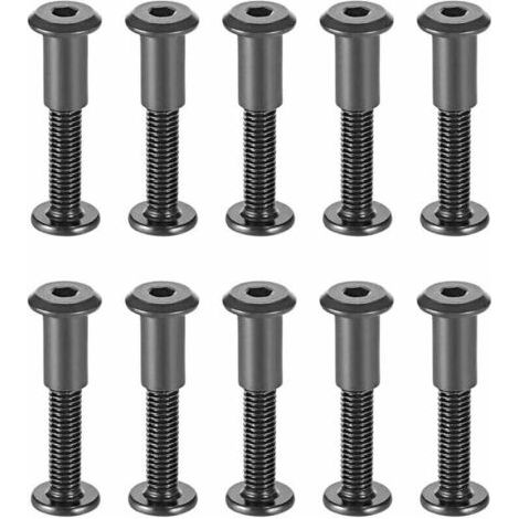 Lot de 10 Boulons M6x35mm avec Écrous, Tête Ronde Hexagonale en Acier Carbone Noir pour Sacs et Ceintures en Cuir