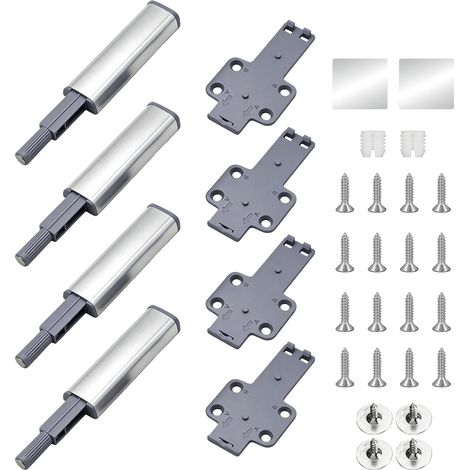 4-teiliges Push-to-Open-Schranktürsystem, IKEA BESTA kompatibles Push-to-Open-Schubladensystem, Push-to-Open für Türen und Schubladen, mit Montageplatten, Gummimanschetten und Schrauben
