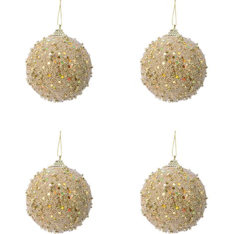 OFFERTA 4 PALLINE DI NATALE D.8 CON GLITTER E PAILLETTES ORO CHIARO