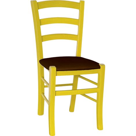 Sedia legno venezia gialla con seduta similpelle marrone
