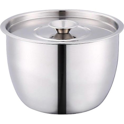 Bol de cuisine en acier inoxydable argenté, bol mélangeur à œufs, ustensile de pâtisserie avec couvercle, idéal pour les cuisiniers amateurs (21 x 21 x 14 cm), lot de 1 (1/5)