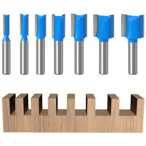 7 Pièces Fraise Defonceuse a Bois à Tige 8mm Set, Fraises Droite pour Défonceuses, Fraise a Rainurer à Double Tranchant, Fraise à Copier, pour le Travail du Bois (7) (1/5)