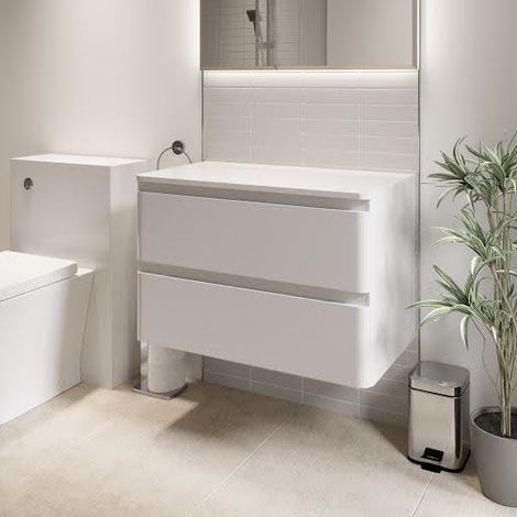 Bathroom Cloakroom Vanity Unit Wall Mounted Storage Cabinet White Gloss 800mm (1/5)