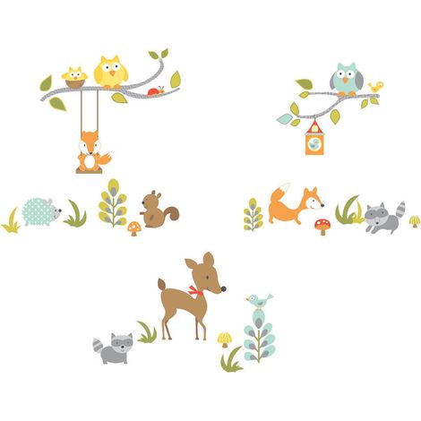 Stickers - Renard Et Ses Amis Dans La Forêt - Hauteur 45,7 cm (1/3)