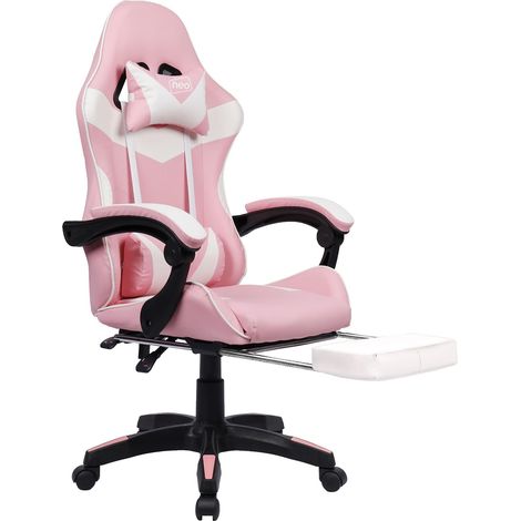 Neo Pink Massage Sport Racing Gaming Office Chair With Footrest