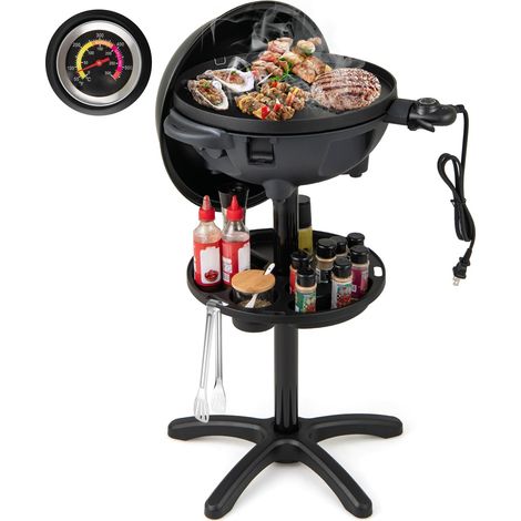 Barbecue elettrico da esterno da 1200 W, piano cottura antiaderente con 2 zone di temperatura regolabili, supporto rimovibile, ripiano per condimenti (1/5)
