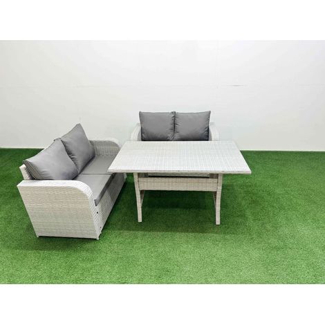Fimous 4 Seater Outdoor Love Sofa Set Rattan Garden Furniture Set with Rectangular Dining Table Light Grey (1/4)