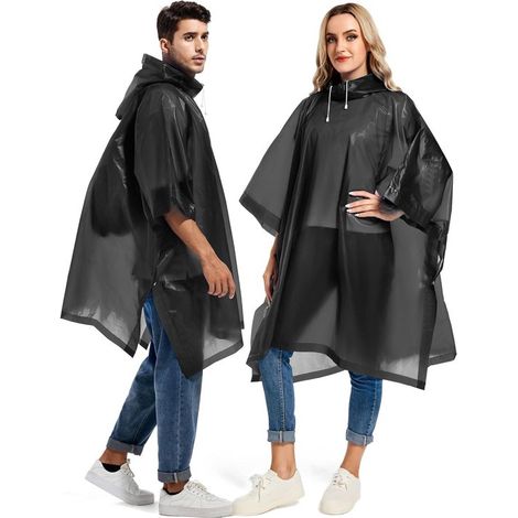 Ponchos impermeables reutilizables para adultos - 2 piezas con capucha y cordón ajustable (1/5)