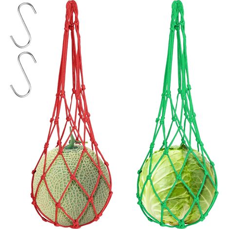 Mangeoire à Poules Suspendue - Lot de 2 Filets à Légumes avec Crochets en S pour Poules, Canards et Oies (1/5)