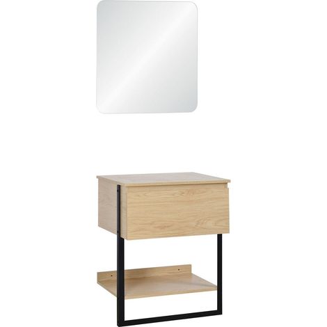 Mueble debajo del lavabo en roble 60 cm + espejo NINA (1/4)