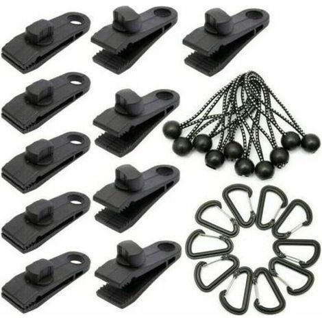 Vente chaude-Lot de 10 Clip de Fixation Bache avec 10 Cordon Elastique avec Boule pour Auvent, Clips de Verrouillage Clips de Bâche Clips Toile de Tente en Linoléum en Plastique pour Bache Auv,de DEBU (1/4)