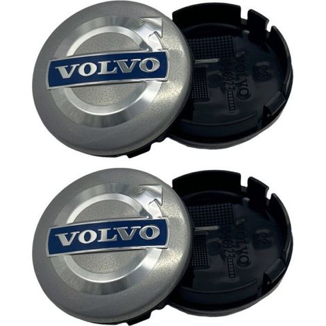 4 Enjoliveurs 64 mm, finition argentée, plastique robuste, pour roues Volvo (1/5)