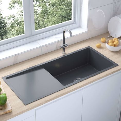 Évier de cuisine,Évier 1 Bac,Vasque pour cuisine fait main Noir Acier inoxydable MEMV490836 (1/5)