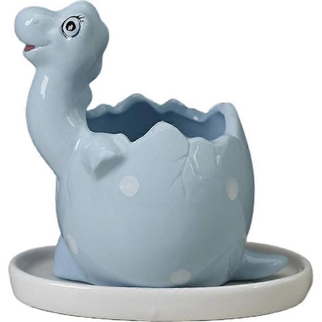 Niedlicher Keramik-Dinosaurier-Topf für Sukkulenten, mit Abflussloch, blau, ideal für Sukkulenten und Blumen.