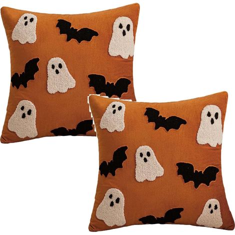 CCYKXA 2-teiliger Halloween-Kissenbezug, lustiger Geister-Plüsch-Kissenbezug, quadratischer Kissenbezug, Kissenschutz, unsichtbarer Reißverschluss für Sofa, Schlafzimmer, Wohnzimmerdekoration
