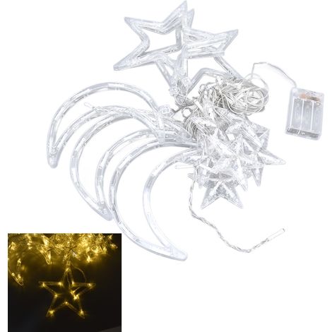 Guirlande lumineuse décorative Ramadan/Aïd el-Fitr 3M 126 LED étoiles et lune avec deux modes d'éclairage (chambre/salon), fonctionne sur piles (1/5)