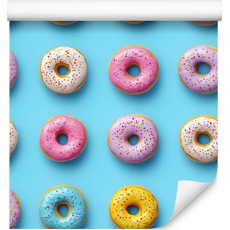 Bunte Donut-Tapete in Aquamarin, Türkis und Puderrosa, 50 x 1000 cm (1/4)