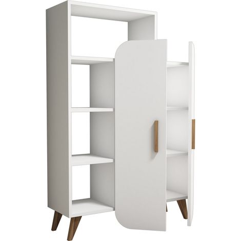 Möbelstück mit Holzregal "Form" - 90 x 32 x 132 cm - Weiß