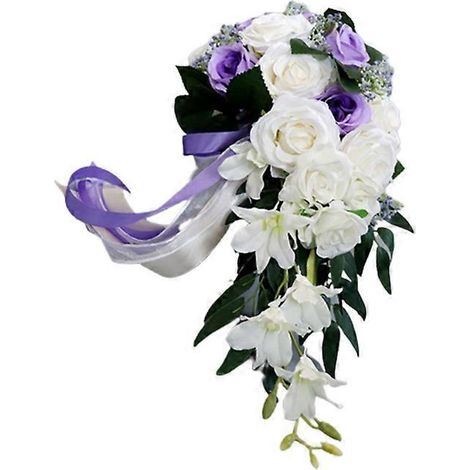 Romantischer, tropfenförmiger Brautstrauß aus weißen Rosen, Blumenstrauß für die Braut, Hochzeitsgeschenk, handlich (Größe 4). (1/4)