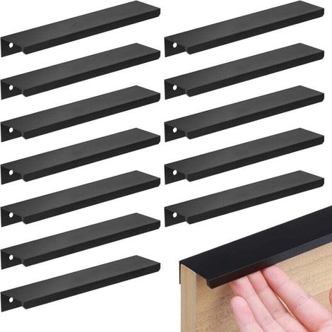 Schwarze Möbelgriffe, unsichtbare Schrankgriffe, 150 mm Küchengriffe mit Schrauben für Schranktüren und Schubladen, 12 Stück (1/4)