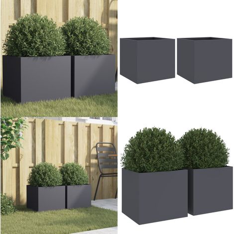 Pflanzkübel 2 Stk. Anthrazit 32x30x29 cm Stahl - Blumentopf - Stahltöpfen - Gartendeko - Balkonpflanzen - Terrasse Bepflanzung - Home & Living (1/5)