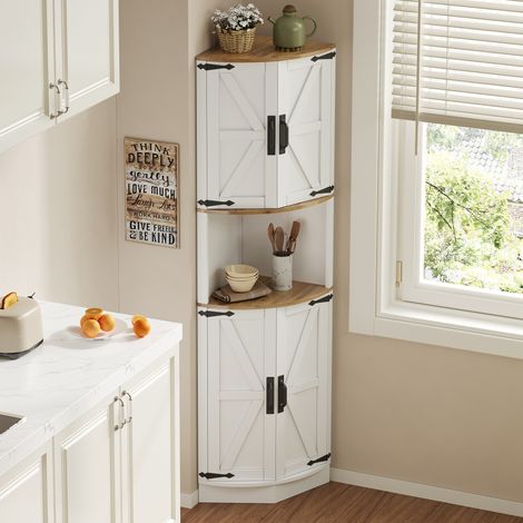 Credenza angolare da cucina 39,5 x 39,5 x 180 cm in MDF bianco, 5 vani, OKWISH (1/5)