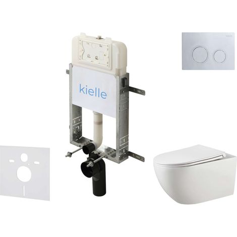 kielle Genesis New - Set Vorwandinstallation, WC Gaia, Rimless, des Softclose-Sitzes und der Betätigungsplatte Gemini New II, Hochglanzchrom 30528SZ14