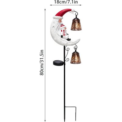 Lampe solaire de jardin à piquer, Père Noël et bonhomme de neige en forme de lune, Noël