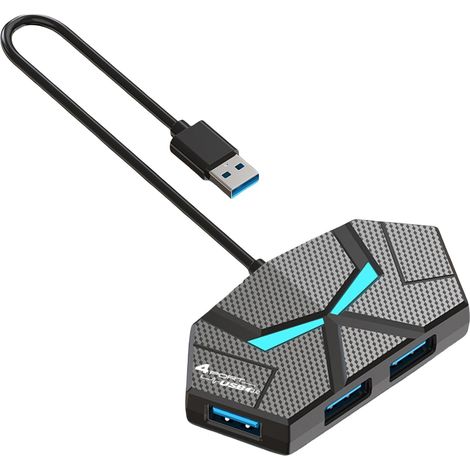 Hub USB 3.0 à 4 ports 5 Gbit/s haute vitesse alimenté par transmission USB pour ordinateur portable (noir, 0,6 m) (1/5)