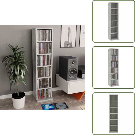 Estantería de madera - vidaXL Estantería de CDs madera contrachapada gris hormigón 21x20x88cm - Estantería para discos