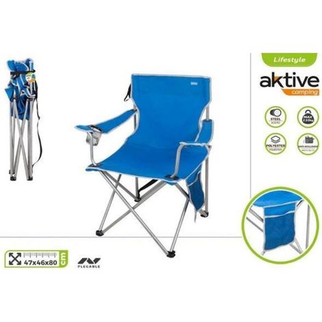 aktive silla camping plegable 47x46x80 cms con brazos antivuelco soporta 110 kgs.