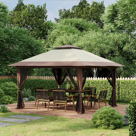 Gazebo pieghevole, altezza regolabile, 4 pareti in rete, tetto ventilato, borsa per il trasporto, montaggio rapido, 4 x 4 x 3 m, beige
