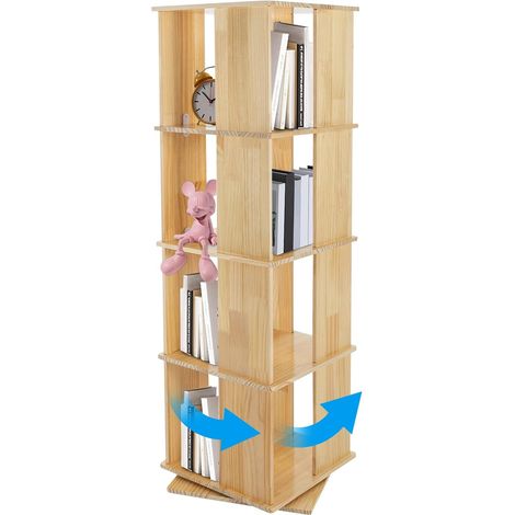 Estantería giratoria de 4 niveles, con giro de 360°, ideal para guardar y exhibir zapatos, para niños, para adultos, 40 x 40 x 127 cm, color madera