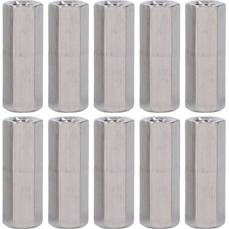 M6x1 L30mm Hexagonal Coupling Nut, 304 Stainless Steel Rustproof Threaded Rod Connector, 10 Pieces (1/5)