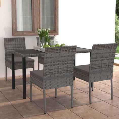 Ensemble Table et Chaise de Jardin 5 pcs - Ensemble de salle à manger de jardin Résine tressée Gris BV221282 - BonneVie (1/5)
