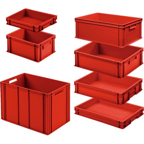 BRB Ensemble de 7 contenants européens dans 7 contenants différents. Tailles/hauteurs, 2x 400x300 / 5x 600x400 mm, rouge