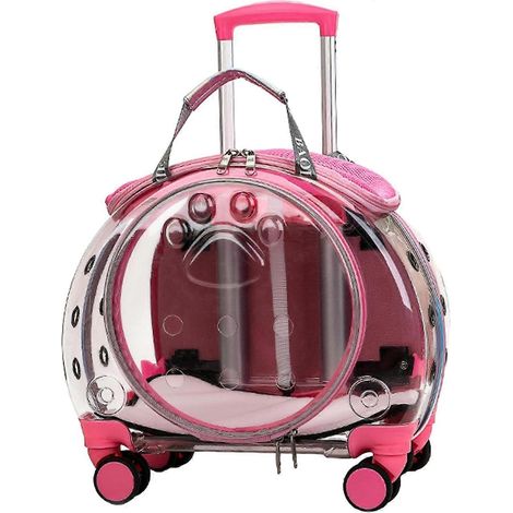 Poussette bulle pour chat sac de transport à roulettes transparent pour chat et petit chien rose (1/5)