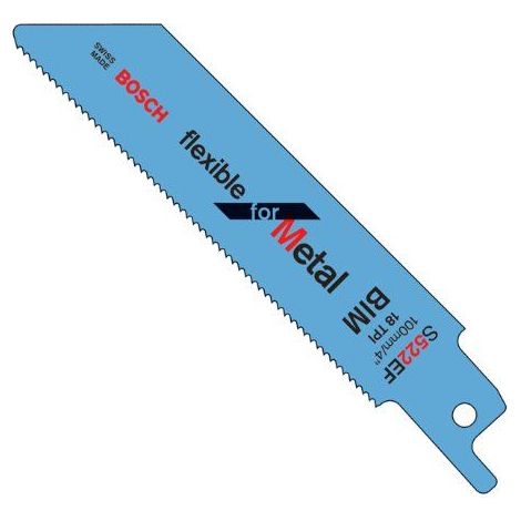 Hoja de sierra sable para metal, corte recta fina, ref. Bosch : S 522 EF, calidad de Hoja de sierra BiM, Largo total 100 mm, Paso de dientes : 1,4 mm