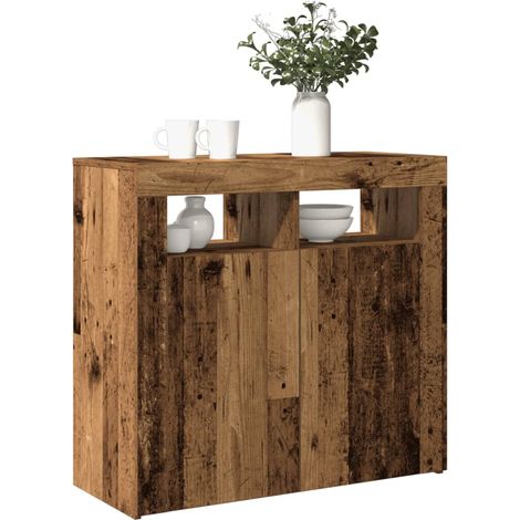 vidaXL Credenza con Luci LED Legno Antico 80x35x75 cm in