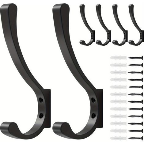 6er-Set schwarze Wandhaken aus Aluminiumlegierung – Schraubmontage, große Öffnungen, korrosionsbeständig, für Mäntel, Hüte und Taschen (1/5)