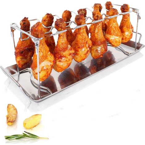 Support cuisses poulet inox + bac jus + brosse, cuisson uniforme barbecue/four (1/5)
