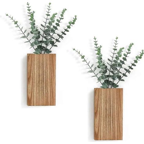 Lot de 2 vases décoratifs muraux en bois de paulownia