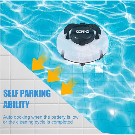 Jeffergarden Robot de nettoyage de piscine sans fil IPX8 étanche Aspiration puissante Stationnement automatique Autonomie de 120 minutes Aspiration automatique Convient aux piscines jusqu'à 1076 pieds