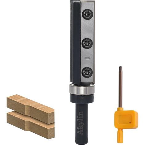 Fraise à affleurer à plaques réversibles, tige de 8 mm, fraise à affleurer avec lame en métal dur interchangeable, roulement à billes, fraise à bois pour le traitement des bords (1/5)