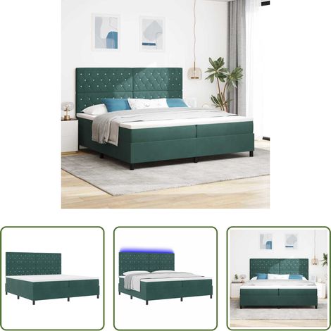 vidaXL Tête de lit réglable - Lit à ressort LED avec matelas Vert foncé 200 x 200 cm Velours (1/5)